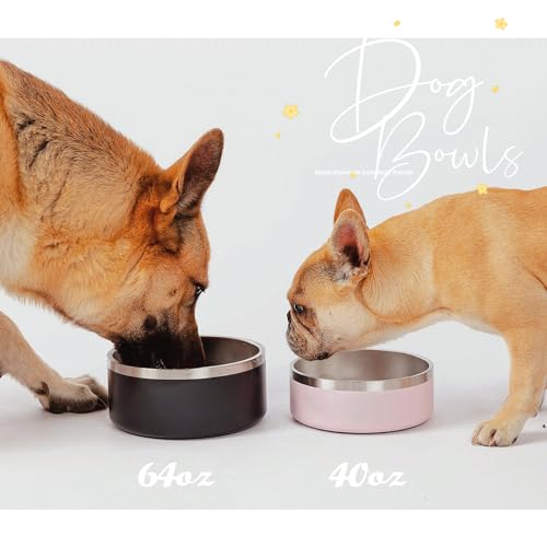 Image of Dog Bowl for Food and Water, 40 Oz Stainless Steel Pet Feeding Bowl, Durable Non-Skid Double Wall Insulated Heavy Duty with Rubber Bottom for Medium Large Sized Dogs Cats (40 Ounces /5 Cup, Black)
