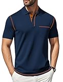 TRFIC Men's Casual Polo Shirts Shorts Sleeve Summer Shirt Classic Collared Button Golf Shirts with Pocket Navy