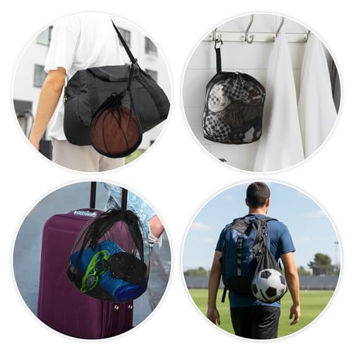 Quilax Nylon Ball Bag, Lightweight Net Bag for Ball Storage, Drawstring Sling Backpack for Soccer, Basketball, Football, Volleyball - Image 4