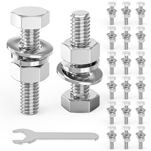 Image of 20PCS 3 /8-16 x 2 304 Stainless Steel Fully Threaded Bolt with Nut Flat & Lock Washers and Spanner