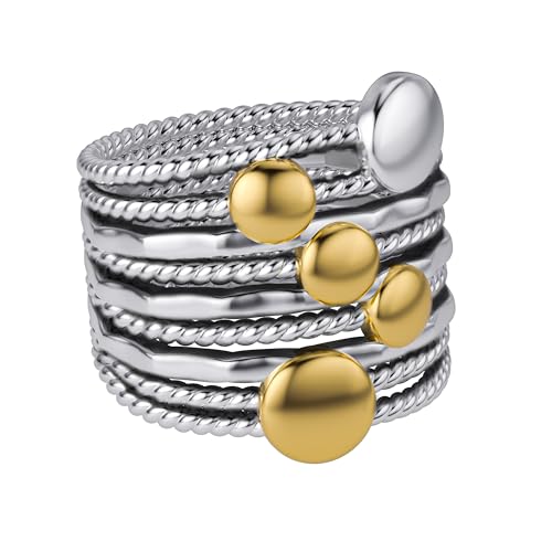 Bague de déclaration dorée et argentée femme au design de cercles entrelacés