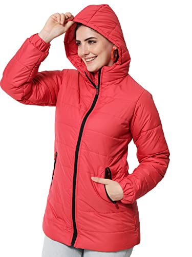 Image of KOTTY Women Nylon Peach Pink Solid Puffer Jacket