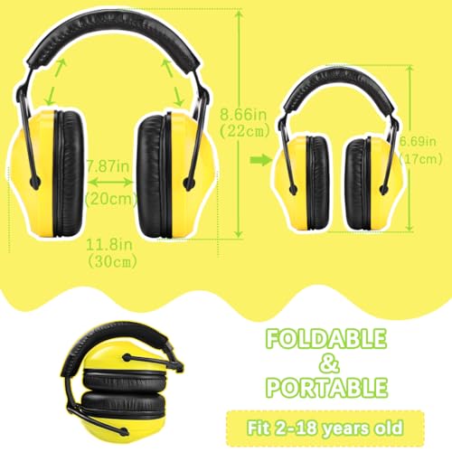 Image of ZOHAN Kids Ear Protection 2 Pack, 25dB NRR Noise Cancelling Headphones for Kids, with Pillowy Pads, for Monster Truck, School, Autism, Sensory, Fireworks, Concerts, Events (Yellow+Green)