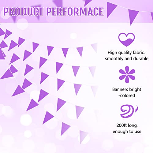 Image of Preboun 400 ft Solid Pennant Banner Flags 240 Pcs String Hanging DIY Triangle Bunting Bulk Garland for Grand Opening Carnival Birthday Party Decoration Outdoor(Purple)