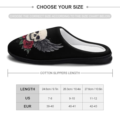 Skull WING Floral Rose Womens Cotton Slippers Warm House Shoes for Indoor Outdoor2