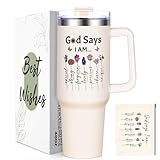 Lifecapido Christian Gifts for Women, God Says I am 40 oz Tumbler with Makeup Bag, Mothers Day Birthday Religious Gifts for Women Mom Sister Bff (Cream)