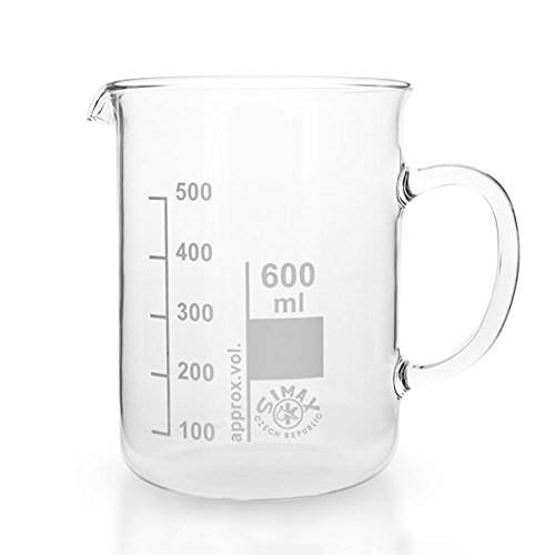 12 x 600ml Becherglas aus hitzefestem Borosilikatglas, mit Henkel, graduiert, mit Ausguss, normale Form * Messbecher, Bechergläser, Laborglas, Laborbecher *