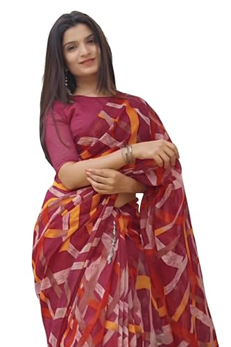 Image of MIRCHI FASHION Women Saree Cotton Abstract Printed | Lightweight Comfortable Sari for Office and Regular Daily Wear with Matching Blouse Piece