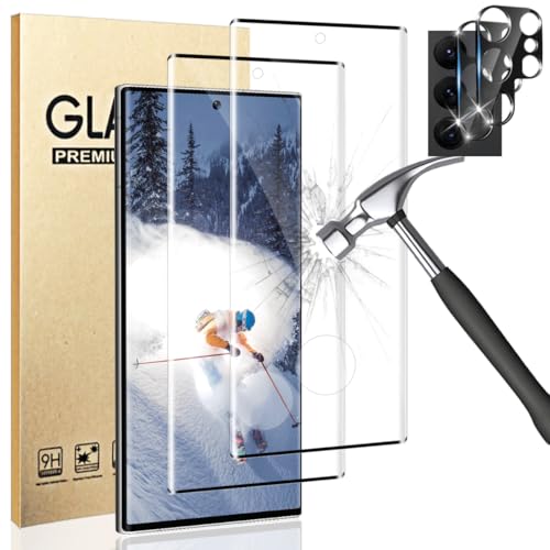 (2+2 Pack) Galaxy S22 Ultra Screen Protector with Camera Lens Protector, Full Clarity Coverage, 9H Tempered Glass, Ultrasonic Fingerprint Support, Anti Bubble, for Samsung Galaxy S22 Ultra (6.8 Inch)
