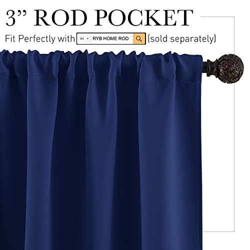 RYB HOME Blackout Curtains Small Window Decor Energy Efficiency Drapes for Kitchen Bedroom Basement Bath Tub Cafe, 29 inch Width x 36 inch Length, Marine Blue, 2 Panels