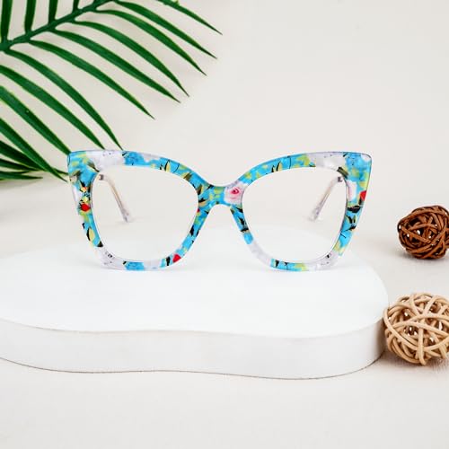 Image of Zeelool Cat Eye Blue Light Glasses for Women Chic Oversized Floral Eyeglasses Anti Blue Light Full Eyewear Glasses JGX674221-02B, Medium