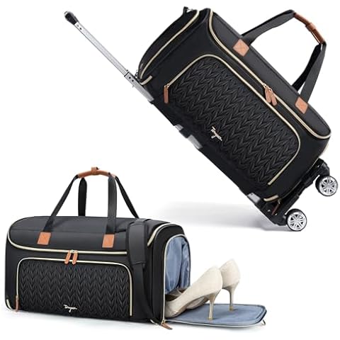 Tonyeee Garment Duffle Bag with wheels, Rolling Garment Bag for Travel, Convertible Carry on Garment Bag, Hanging Weekender Bag, Travel Duffle Bag for Women, Black Cover