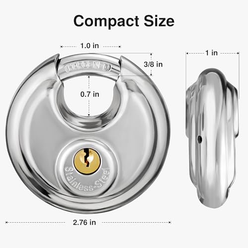 Puroma Keyed Padlock, Stainless Steel Discus Locker Lock Heavy Duty Locks with 3 Keys, Waterproof Outdoors Gate Storage Unit Lock with 3/8 Inch Shackle for Warehouse, Gym Storage Locker (1 Pack) - Image 2