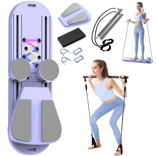 DQI Pilates Board for Home Workout, Multifunctional Pilates Reformer Set for Core Strength, Balance Training, Squats, Planks, Push-Ups, Portable Fitness Equipment for All Levels Purple