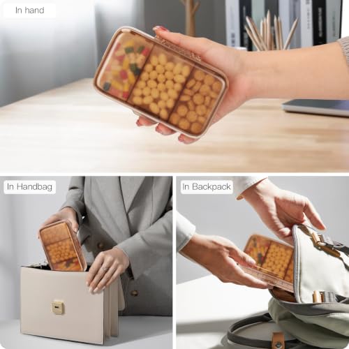 Image of FYY Travel Pill Organizer, Large Weekly Medicine Pill Organizer-Brown