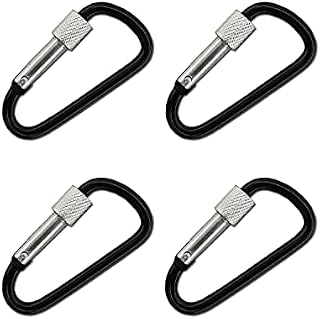 4pcs D Shape Carabiner Clip Snap Hook Key Chain for Camping Hiking (black)