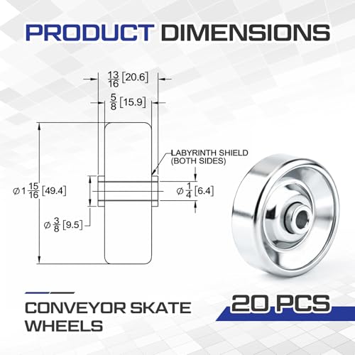 Lounsweer 50 Pcs Metal Conveyor Skate Wheels Replacement Skate Wheels for Flow Rail Galvanized Zinc Plated Steel for Simple Gravity Rollers or Side Guides Accessories, 0.16 lb - Thumbnail 2
