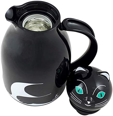 Top-down view of the Helios Thermo-Cat Thermos Flask with the cat-head lid removed, showing the glass interior and opening.