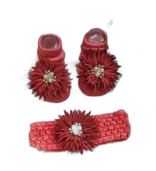 Soft Cotton Booties & Matching Hairband Set for Baby Girls (0?12 Months)|PRA-P1353-3-6 Months-image-23