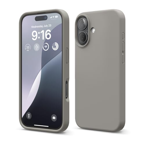 Image of elago Compatible with iPhone 16 Case, Premium Liquid Silicone Case, Full Body Protective Cover, Shockproof, Slim Phone Case, Anti-Scratch Soft Microfiber Lining, 6.1 inch (Medium Grey)