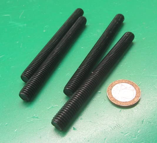 Black Oxide Grade B7 Steel Fully Threaded Round Rod, 3/8"-16 Diameter x 4.00" Length, 4 Pcs.