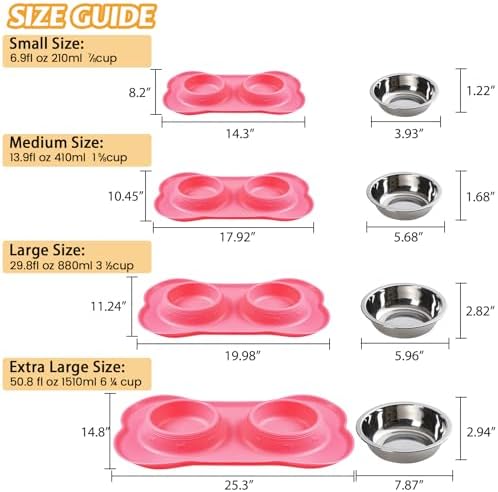 Hubulk 반려동물 강아지 그릇 흘림 방지 스테인리스 스틸 강아지 그릇 2개, 미끄럼 방지 실리콘 매트 + 반려동물 사료 스쿱 물 및 사료 공급 그릇 소형, 중형, 대형견 고양이 강아지 먹이기용 (S, 핑크) — 사진 4