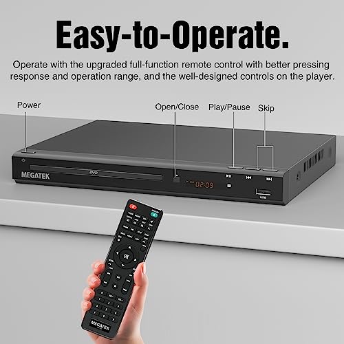 Image of MEGATEK Region-Free DVD Player for TV with HDMI & 1080P Upscaling | CD /DVD /USB Playback, Compact Metal Housing, Coaxial Audio, LED Display, Remote & HDMI /AV Cables Included