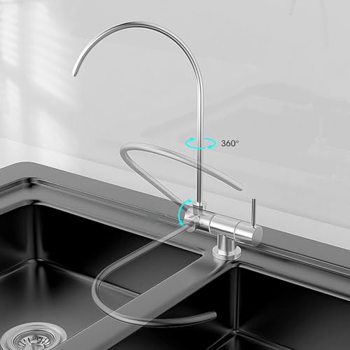 Grifo de cocina de acero inoxidable cepillado con caño plegable y toma de agua filtrada 4
