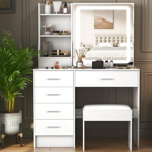 Caulitar Premium Vanity Desk with Mirror and LED Lights, 55.1