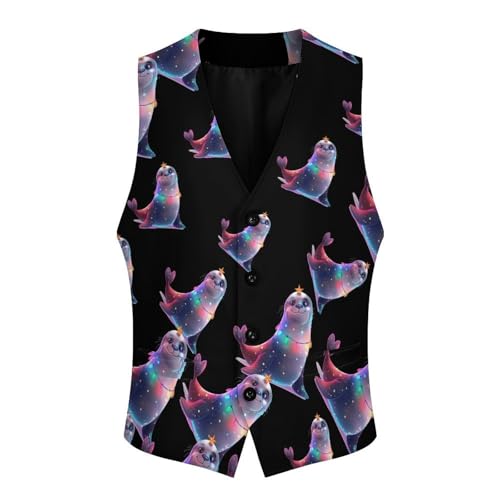 Funny Xmas Sea Lion Animals Men's Suit Vest Waistcoat Vests Formal Dress with 2 Pockets for Business Casual Tuxedo3