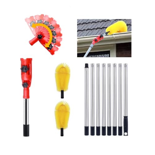 Gutter Cleaning Tools- 12.7ft Telescopic extendable roof Gutter Cleaning kit w/Extender Holder of Adjustable Multi-Utility, Gutter Cleaner, Window Cleaner, Ceiling Cleaning, Optional Paint Brush Set