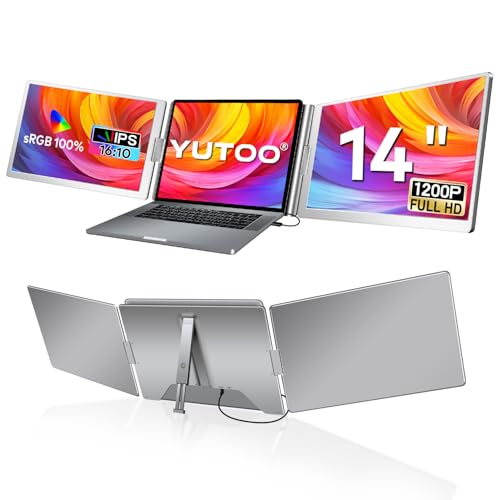 YUTOO 1200P 14″ Laptop Screen Extender, [M1/M2/M3/Windows] [1 Cable to Connect], 16:10 | sRGB 100% | 1500:1 Contrast |360° Rotation, Triple Monitor Laptop Extender for 13-17" Laptops