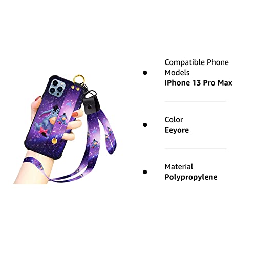 Cartoon Case For Iphone 13 Pro Max Case 6.7 Inch Cute Eeyore Cartoon Character Design With Lanyard Wrist Strap Band Holder Shockproof Protection Bumper Kickstand Cover For Iphone 13 Pro Max (2021) #TOP6