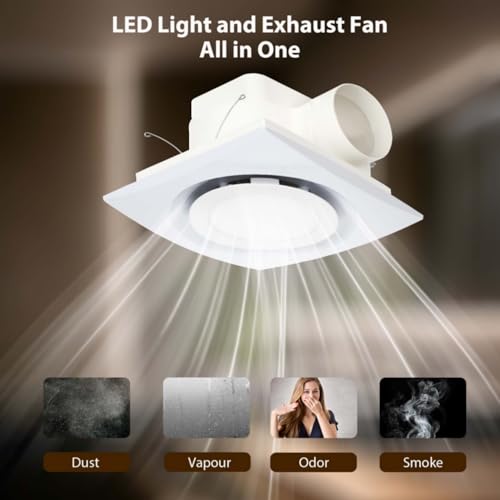 Beendou 10 Inch Bathroom Exhaust Fan with Light, 100CFM 1.0 Sones Ultra Quiet Bathroom Vent Shower Exhaust Fan with Light,Mounting Hole : 8 x 8 Inches by Beendou - Image 4