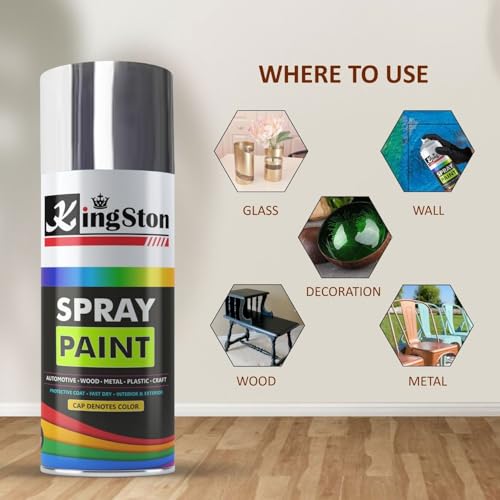 Image of Kingston Acrylic Spray Paint for Metal, Wood, Wall & Plastic, Multi-Surface DIY Paint, Quick Dry, Smooth Finish, 400ml Can, Fine Silver, 1 Pc