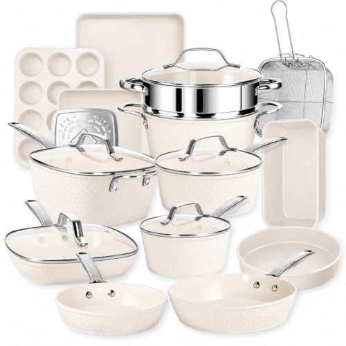 Image of GOTHAM STEEL HAMMERED 20 Pc Ceramic Cookware Set, Titanium & Diamond Coated