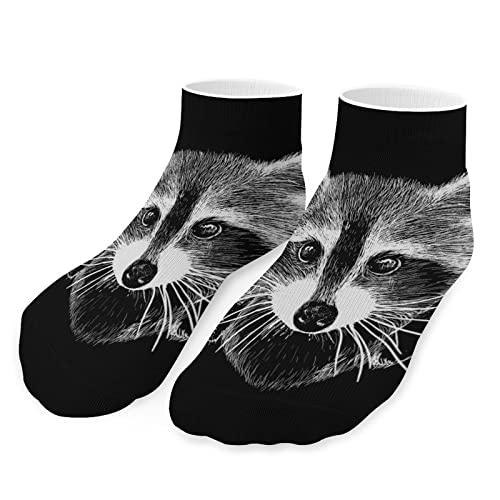 sndks Ankle Low Cut No Show Socks Raccoon Colorful Funny Crazy Casual Athletic Short Trail Socks Black Trendy Gift for Mens Boys