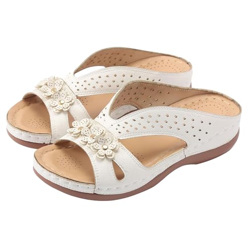 Generico Sandalias planas para mujer de verano elegantes abiertas, zapatillas de tacón plano de moda suave sandalia de playa de verano cómodas zapatillas transpirables ligeras zapatos de exterior para