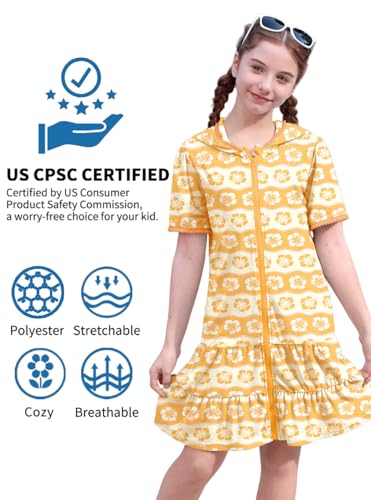 Image of BesserBay Girls Summer Beach Quick Dry Cover Up Ruffle Hem Terry Smocked Hooded 4-14 Years with Pockets