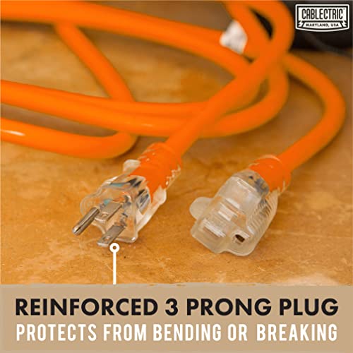 Cablectric 50 Ft Heavy Duty Extension Cord With 3 Prong, 12 Gauge Extension Cord For Outdoor 50Ft, Lighted Plug, Orange Weatherproof Outdoor Extension Cord 12/3 Sjtw Great For Major Appliances #TOP2