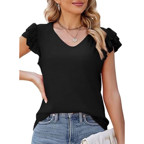 Dokotoo Women's Ruffle Sleeve V-Neck Top Cover