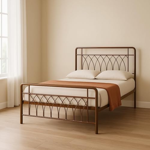 Image of Jexx Metal Single Size Bed Without Storage | Wrought Iron Single Bed with Headboard & Footboard| Sturdy Powder Coated Platform Cot for Bedroom, Living Room, (Jexx Brown)