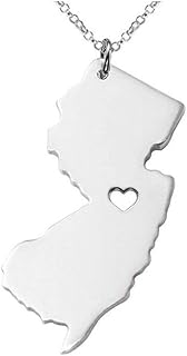 Art Attack Stainless Steel I Love New Jersey Necklace, Heart Garden State Map Country Pendant (Silver)