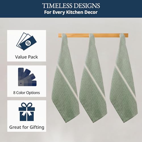 Image of LANE LINEN 100% Cotton Kitchen Towels for Cleaning 12PC - Olive Chambrey