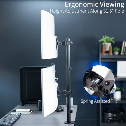 Image of VIVO Dual Vertically Stacked Ultra-Wide Monitor Desk Mount, Extra Tall Heavy Duty Adjustable Stand for 2 Ultrawide Screens up to 45 inches, 25 lbs Per Screen Capacity, Black, STAND-V200R