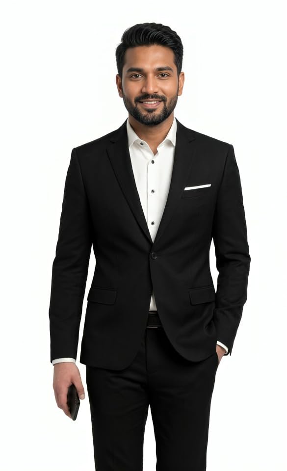 humjoli Men's Black Slim Fit Blazer, Single-Breasted Formal Blazer with Notch Lapel-picture-24