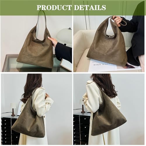Image of Suede Hobo Bag for Women - Brown Retro Slouchy Purse - 2025 Upgrade New Fall Collection