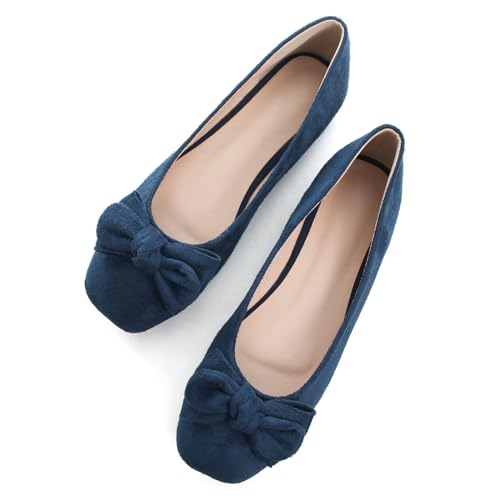 SAILING LU Cute Bow Black Ballet Flats Suede Dress Shoes for Women Comfortable Dressy Square Toe Walking Flats Shoes Slip Ons Business Casual
