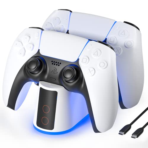 Ladestation für PS5 Controller mit Einstellbarem RGB Licht, 2 Stunden Schnellladung Ladestation Schnelllade, Click-in-Design, LED-Anzeige Intelligenter Sicherer Ladeschutz für Sony Playstation 5 Cover