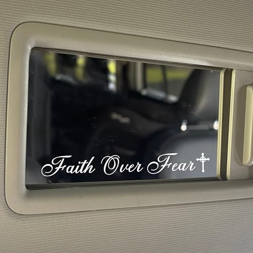 Image of Set 3Pcs Faith Over Fear Rearview Mirror Decal Christian Jesus Catholic Stickers Bible Verse Sticker Water Bottle Laptop Window Decal Vinyl Waterproof 4x0.4 Inch Car Decals New Car Accessories